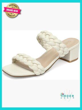 Chunky Heeled Sandals Wide Width Square Open Toe Double Braided Straps Slip On
